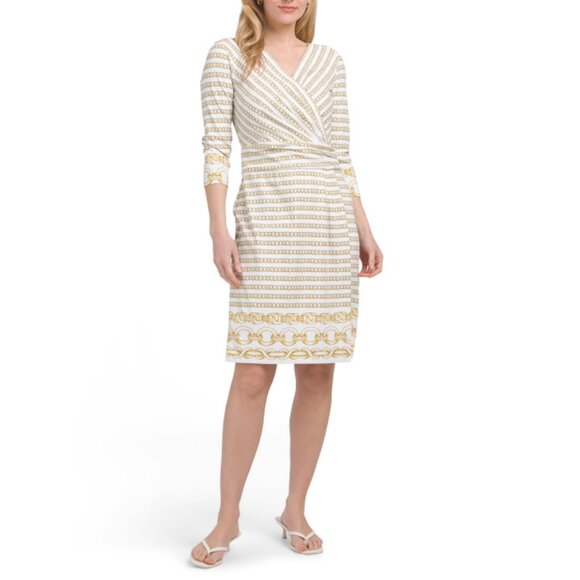 J. MCLAUGHLIN Gold Brea Optic Link Faux Wrap Mini Dress